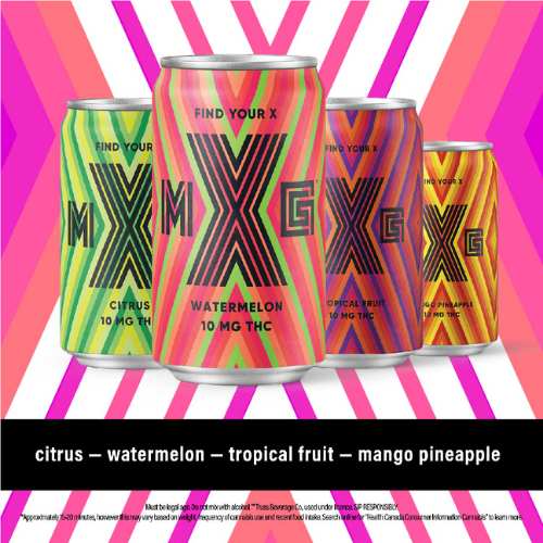CMG cannabis beverages in flavors Watermelon, Citrus, Tropical Fruit and Mango Pineapple