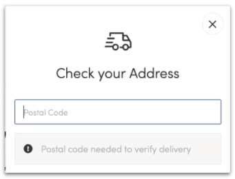 Postal code checker modal with field to enter postal code